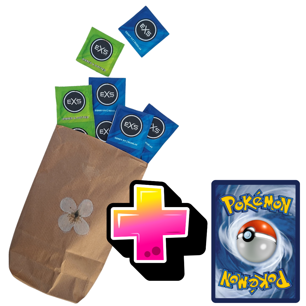 Dárkový balíček s kondomy EXS a pokemon kartou